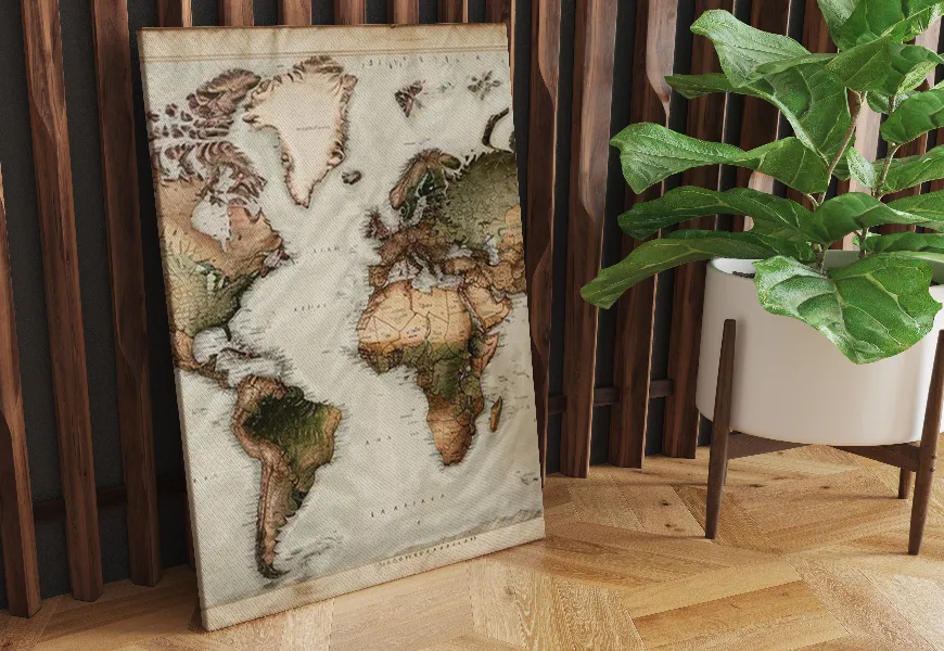 پوستر دیواری 3 بعدی طرح نقشه جهان با مفهوم محیط زیست